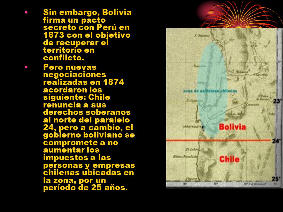 Sin embargo, Bolivia firma un pacto secreto con Perú en 1873 con el objetivo de recuperar el territorio en conflicto.