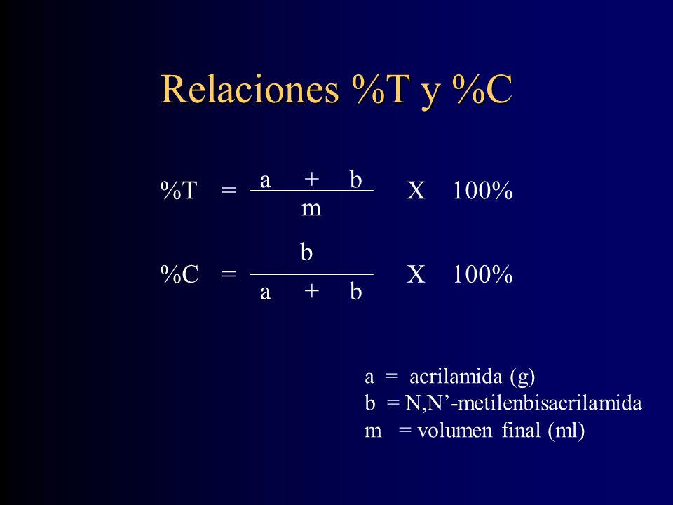 Relaciones %T y %C %T = a + b m X 100% %C = a + b X 100%