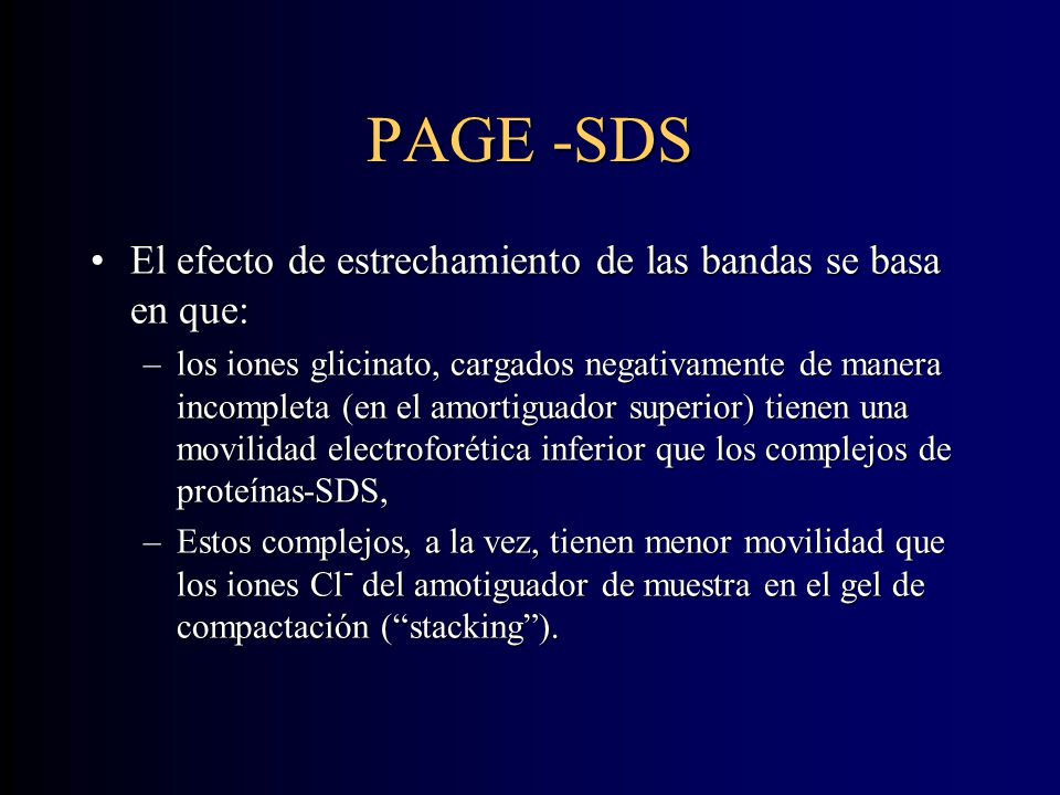 PAGE -SDS El efecto de estrechamiento de las bandas se basa en que: