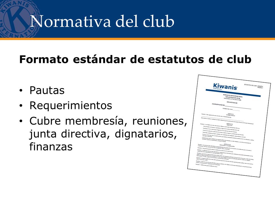 Normativa del club Formato estándar de estatutos de club Pautas