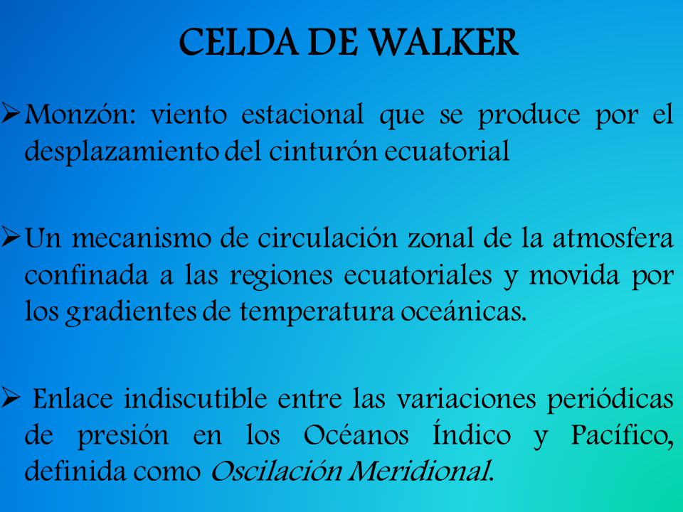 CELDA DE WALKER Monzón: viento estacional que se produce por el desplazamiento del cinturón ecuatorial.