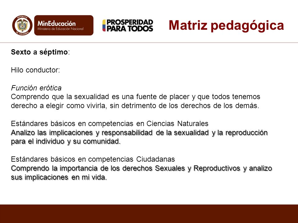 Matriz pedagógica Sexto a séptimo: Hilo conductor: Función erótica