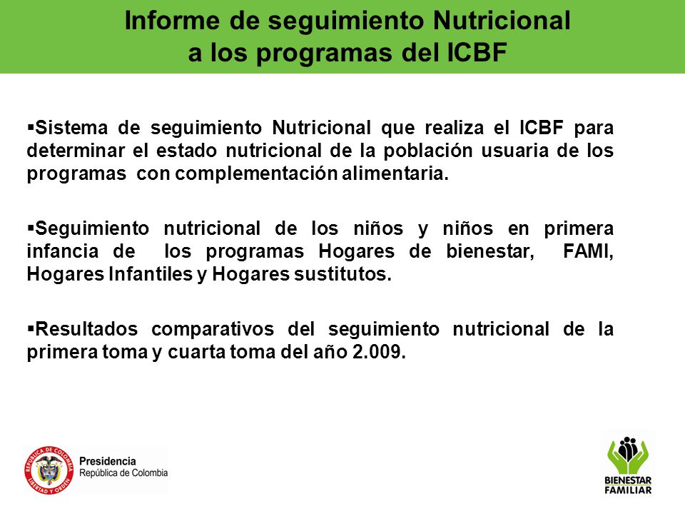 Informe de seguimiento Nutricional a los programas del ICBF