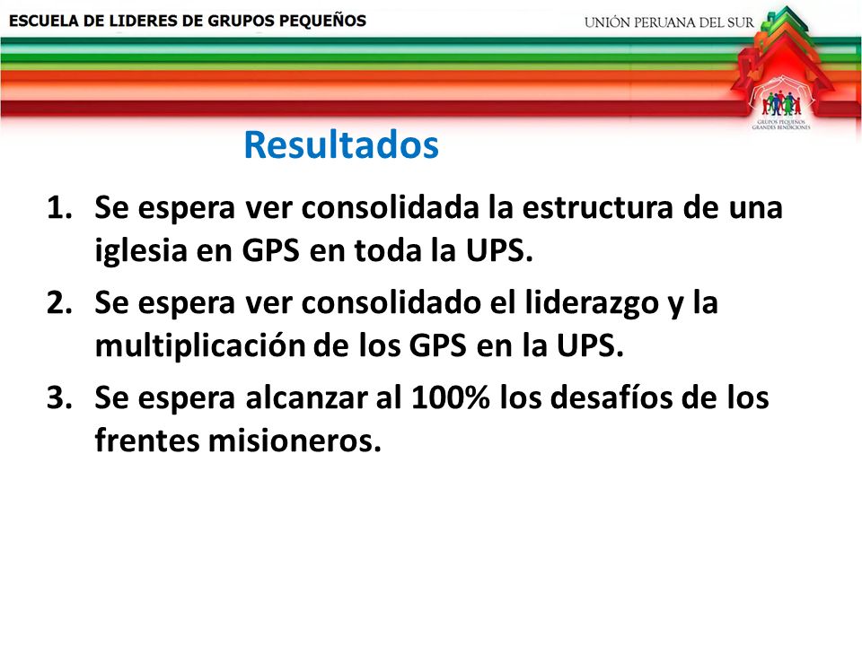 Resultados Se espera ver consolidada la estructura de una iglesia en GPS en toda la UPS.