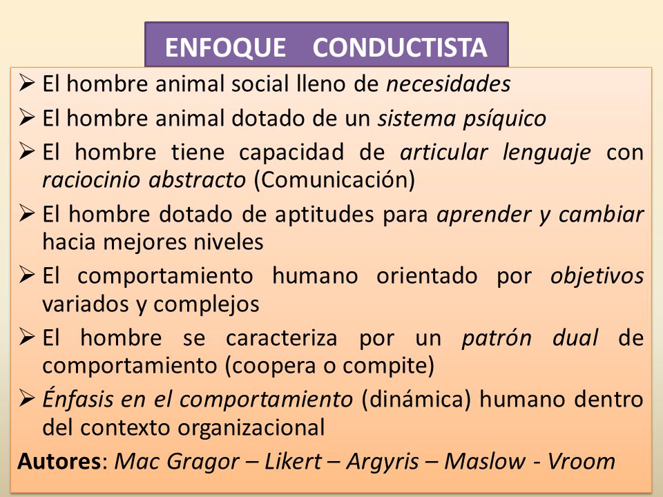 ENFOQUE CONDUCTISTA El hombre animal social lleno de necesidades
