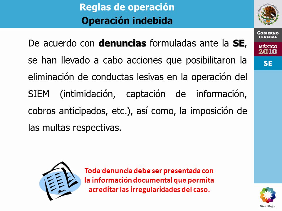Reglas de operación Operación indebida
