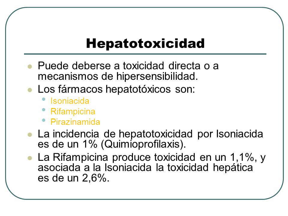 Hepatotoxicidad Puede deberse a toxicidad directa o a mecanismos de hipersensibilidad. Los fármacos hepatotóxicos son:
