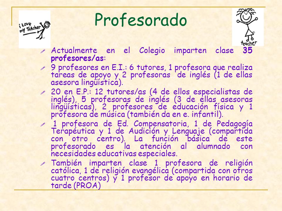 Profesorado Actualmente en el Colegio imparten clase 35 profesores/as: