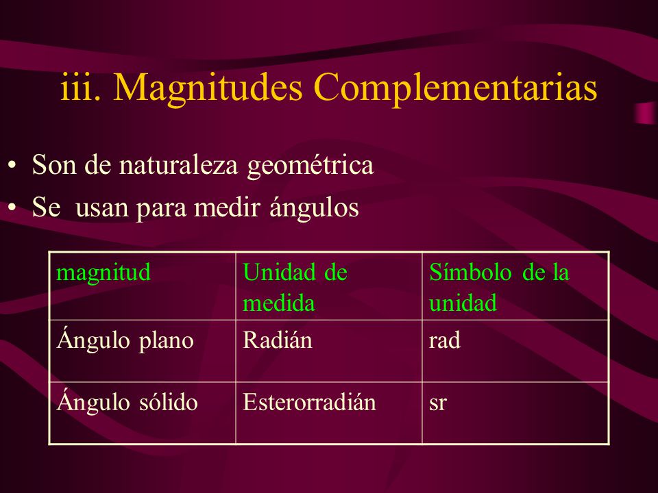 iii. Magnitudes Complementarias