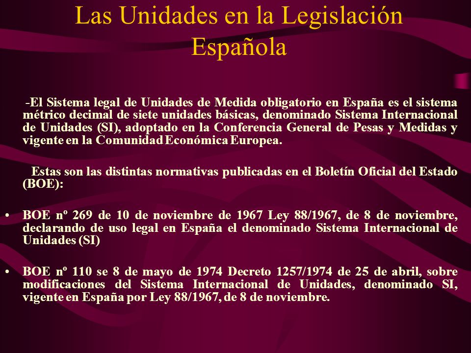 Las Unidades en la Legislación Española