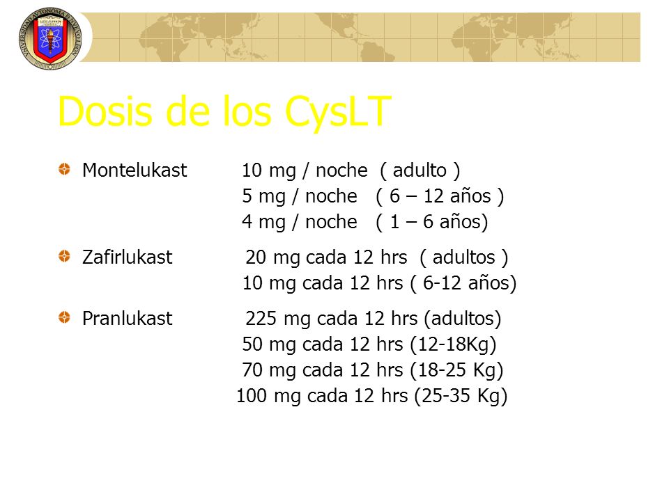 Dosis de los CysLT Montelukast 10 mg / noche ( adulto )