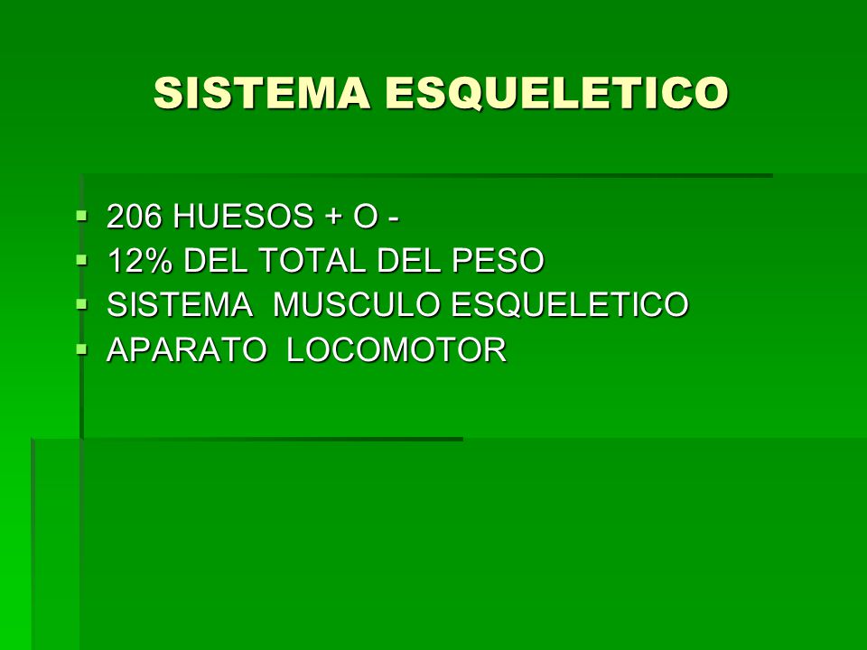 SISTEMA ESQUELETICO 206 HUESOS + O - 12% DEL TOTAL DEL PESO