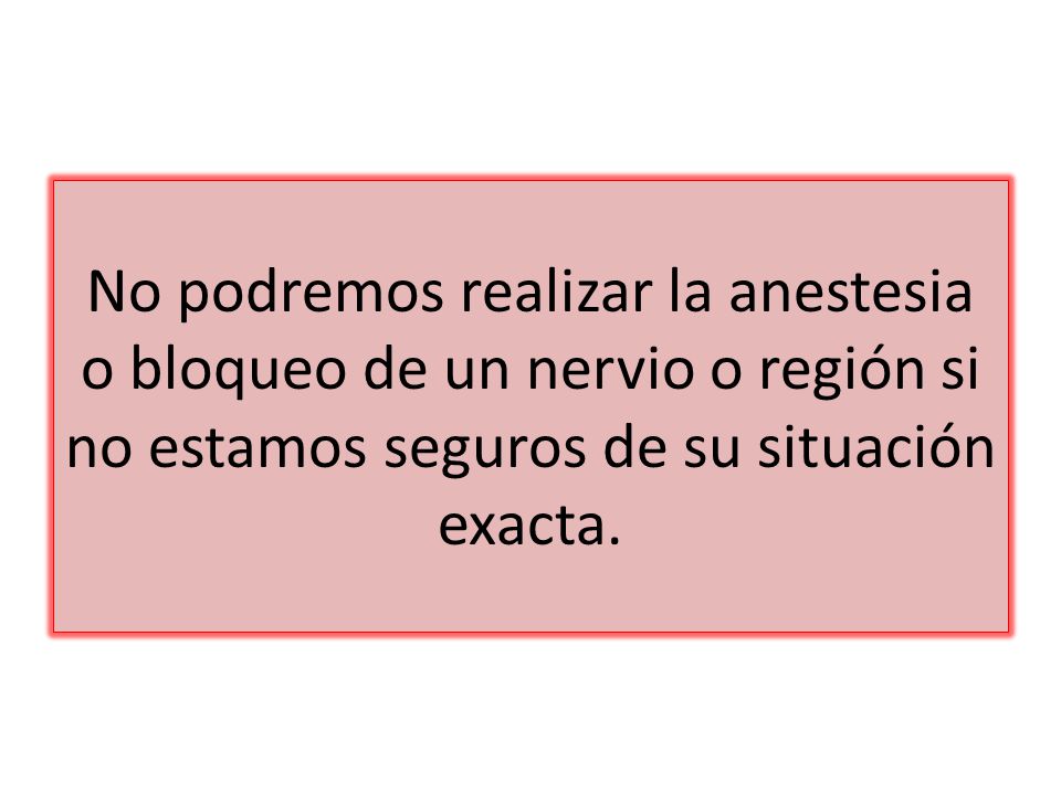 No podremos realizar la anestesia o bloqueo de un nervio o región si no estamos seguros de su situación exacta.