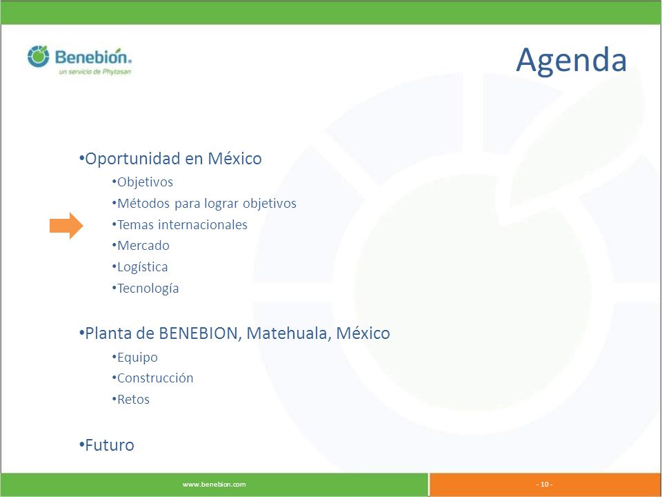 Agenda Oportunidad en México Planta de BENEBION, Matehuala, México