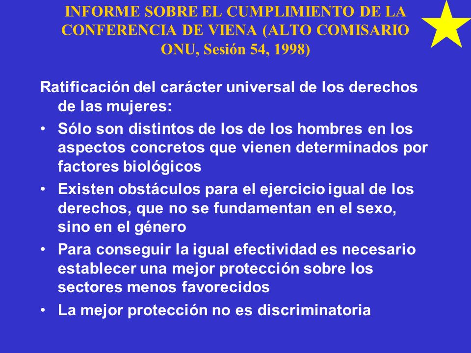 INFORME SOBRE EL CUMPLIMIENTO DE LA CONFERENCIA DE VIENA (ALTO COMISARIO ONU, Sesión 54, 1998)‏