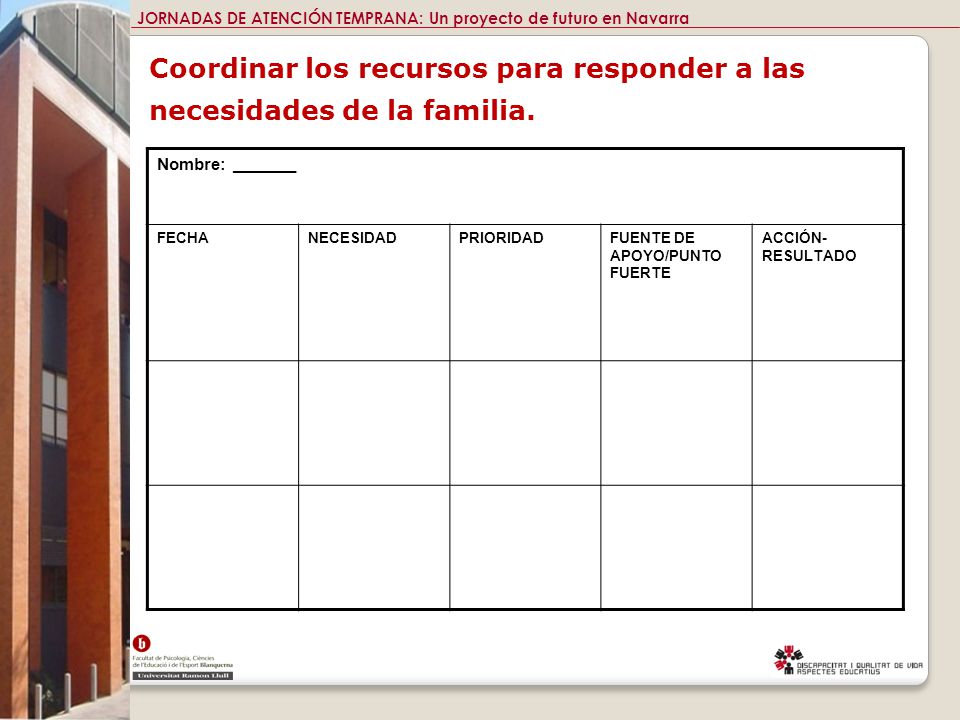 Coordinar los recursos para responder a las necesidades de la familia.