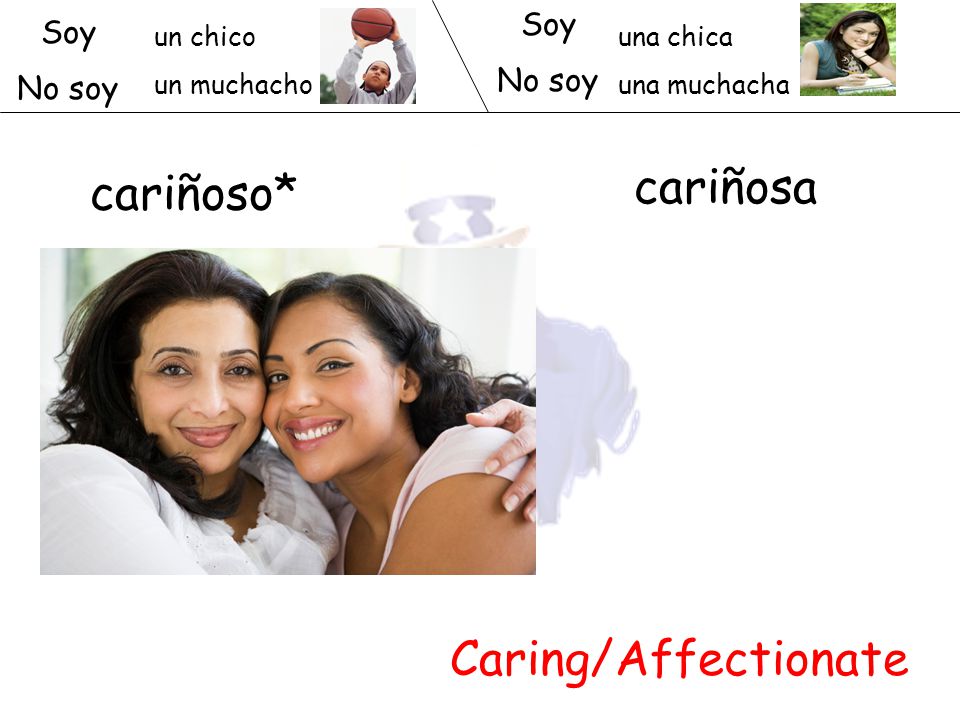 cariñosa cariñoso* Caring/Affectionate Soy Soy No soy No soy un chico