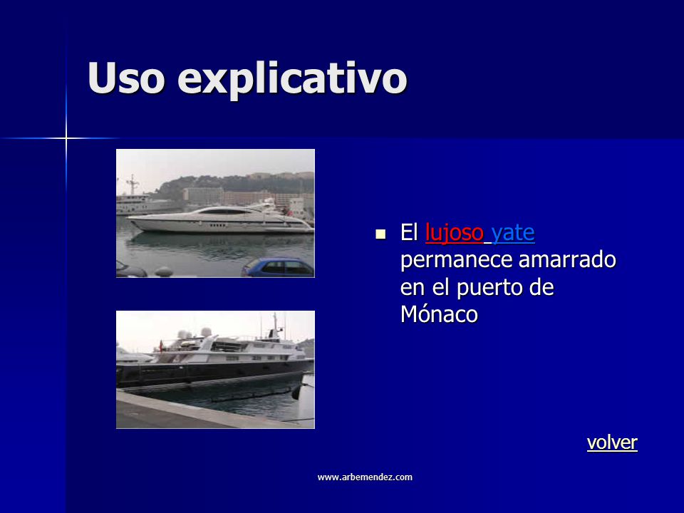 Uso explicativo El lujoso yate permanece amarrado en el puerto de Mónaco volver