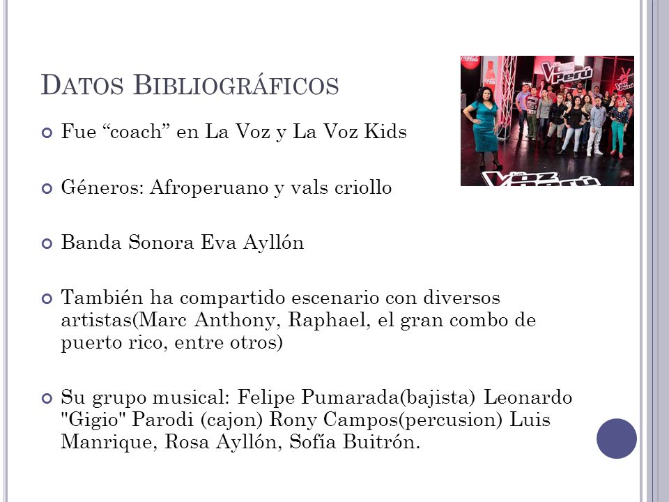 Datos Bibliográficos Fue coach en La Voz y La Voz Kids