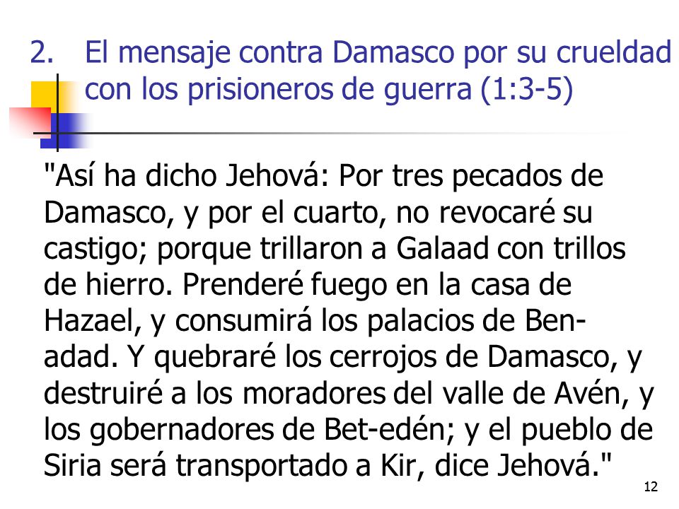 El mensaje contra Damasco por su crueldad con los prisioneros de guerra (1:3-5)