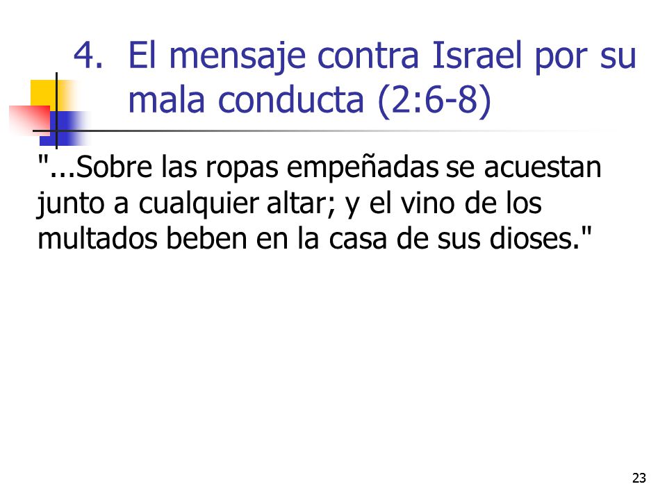 El mensaje contra Israel por su mala conducta (2:6-8)