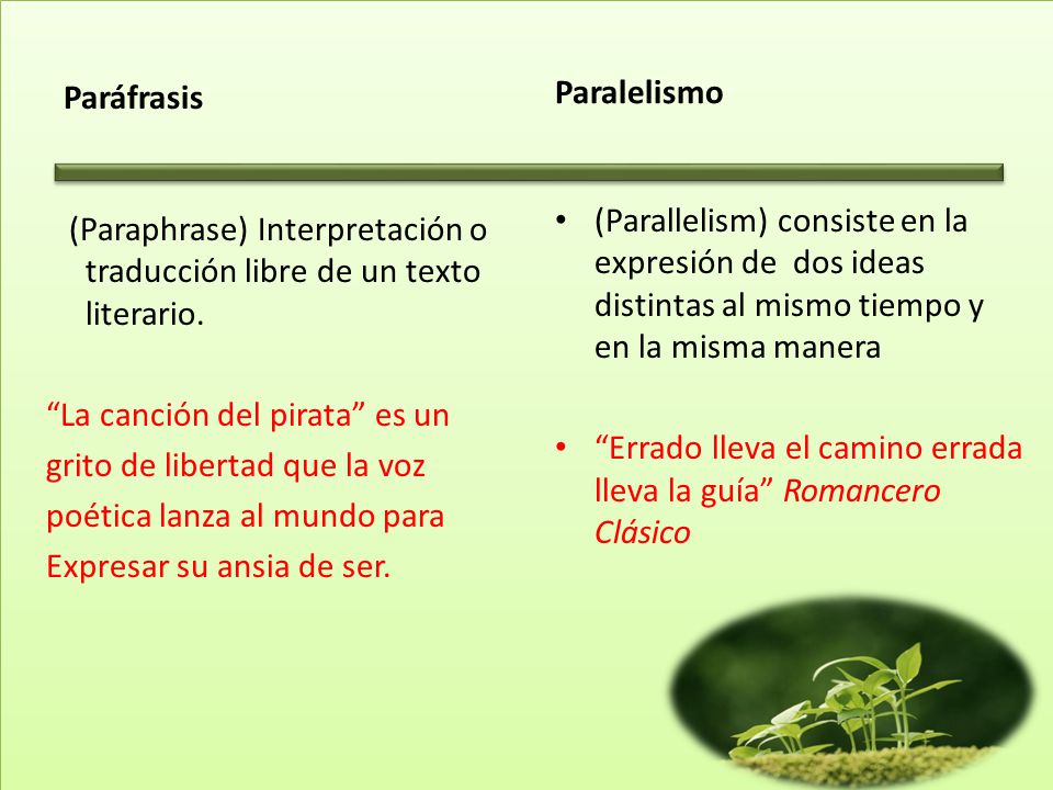 Paráfrasis Paralelismo. (Parallelism) consiste en la expresión de dos ideas distintas al mismo tiempo y en la misma manera.