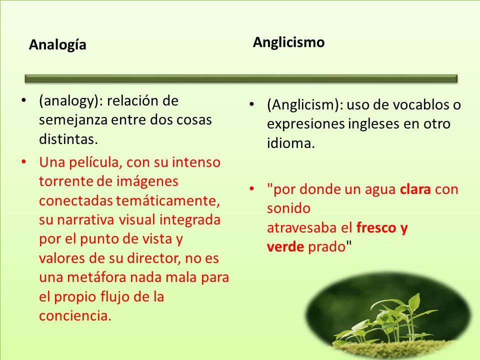 Analogía Anglicismo. (analogy): relación de semejanza entre dos cosas distintas.