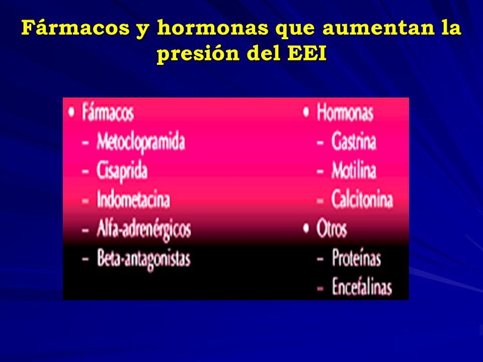 Fármacos y hormonas que aumentan la presión del EEI
