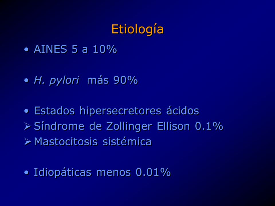 Etiología AINES 5 a 10% H. pylori más 90%