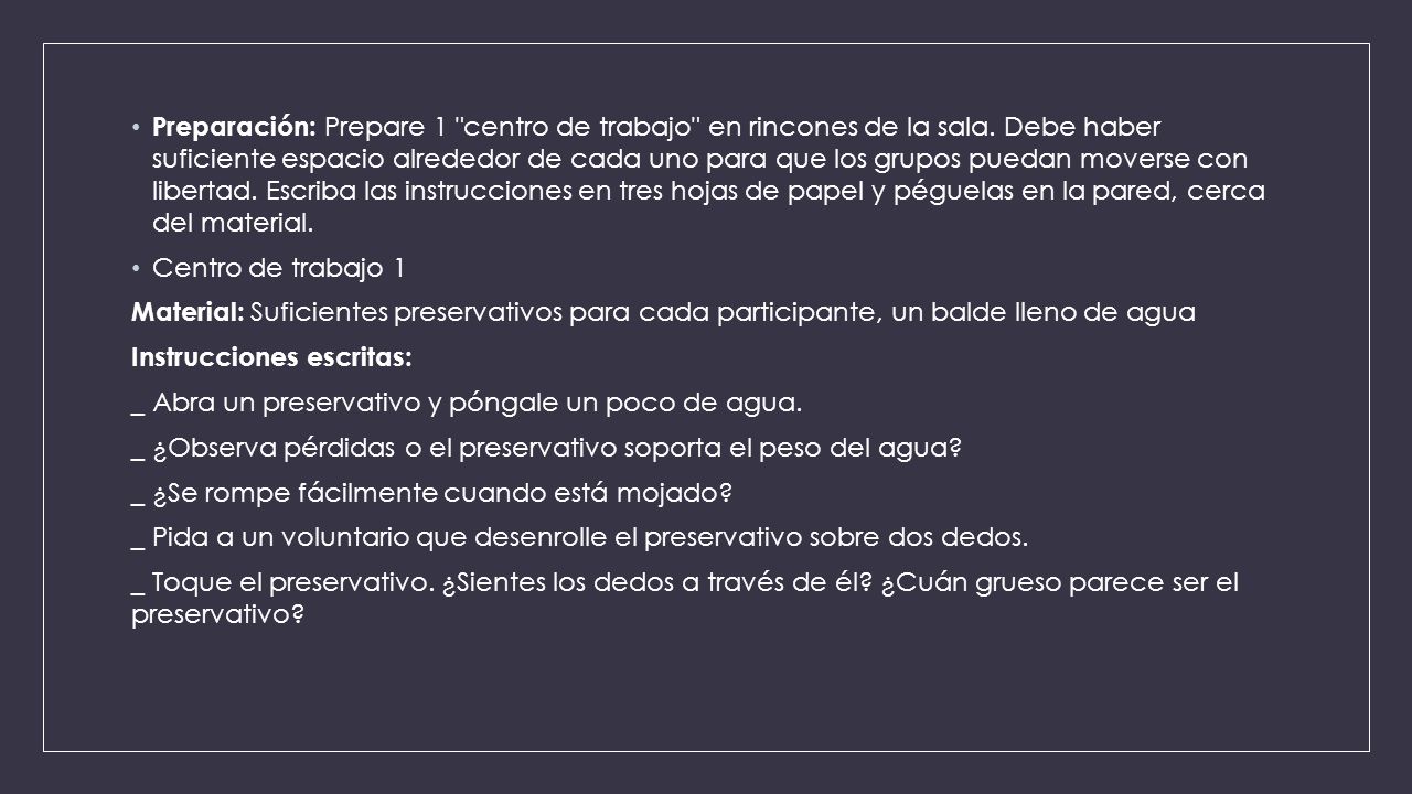 Preparación: Prepare 1 centro de trabajo en rincones de la sala