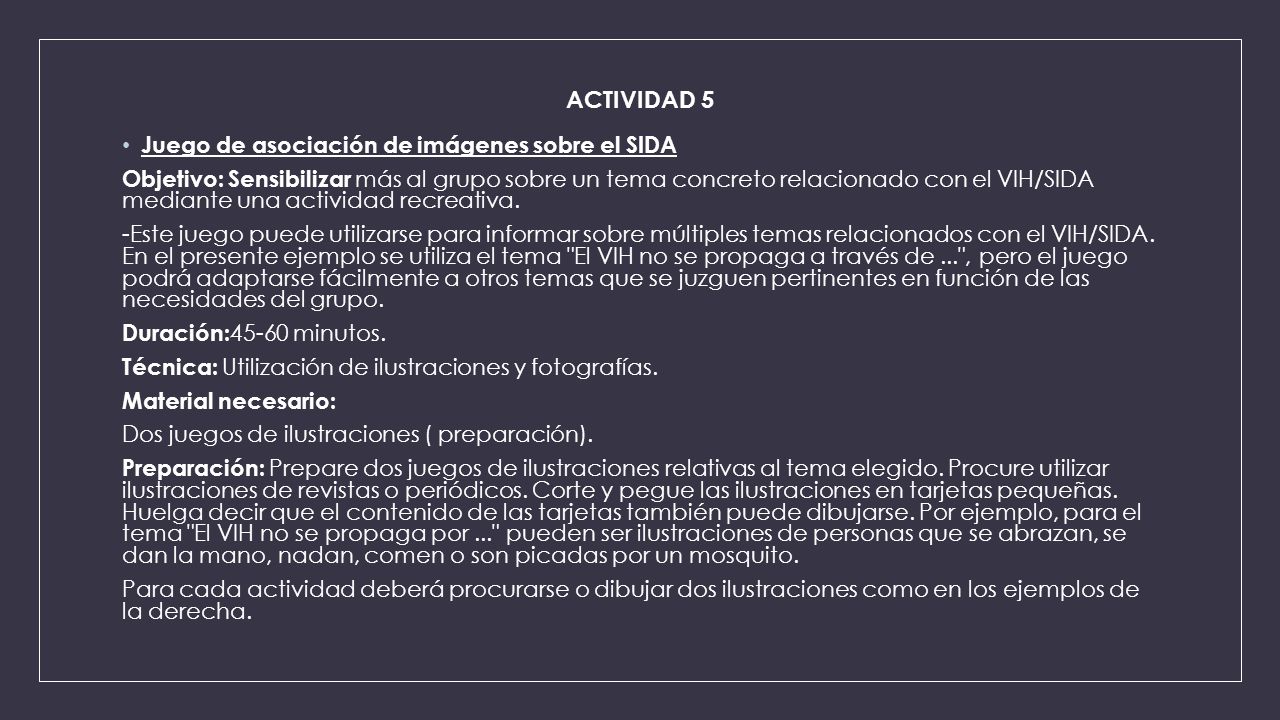 ACTIVIDAD 5 Juego de asociación de imágenes sobre el SIDA
