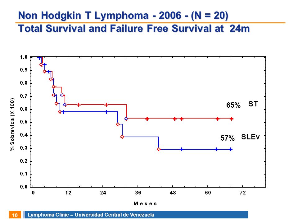 Non Hodgkin T Lymphoma (N = 20) Total Survival and Failure Free Survival at 24m