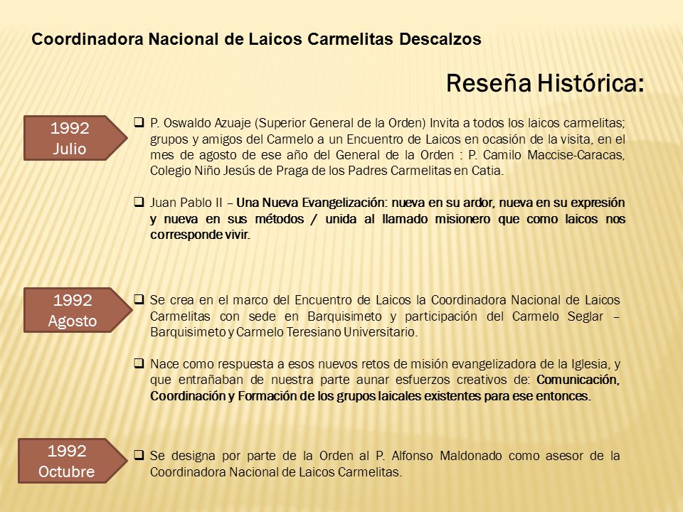 Reseña Histórica: Coordinadora Nacional de Laicos Carmelitas Descalzos