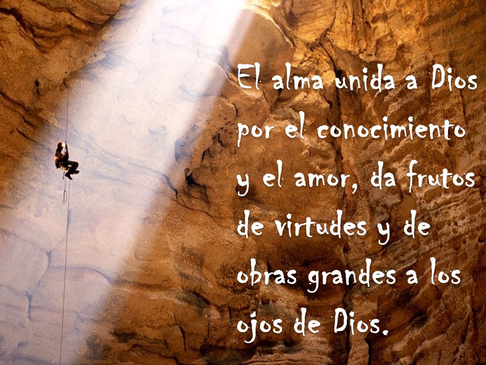 El alma unida a Dios por el conocimiento y el amor, da frutos de virtudes y de obras grandes a los ojos de Dios.