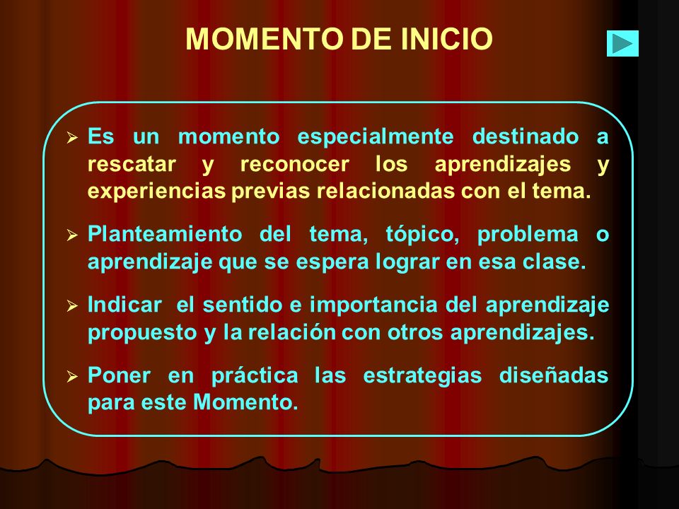 MOMENTO DE INICIO Es un momento especialmente destinado a rescatar y reconocer los aprendizajes y experiencias previas relacionadas con el tema.