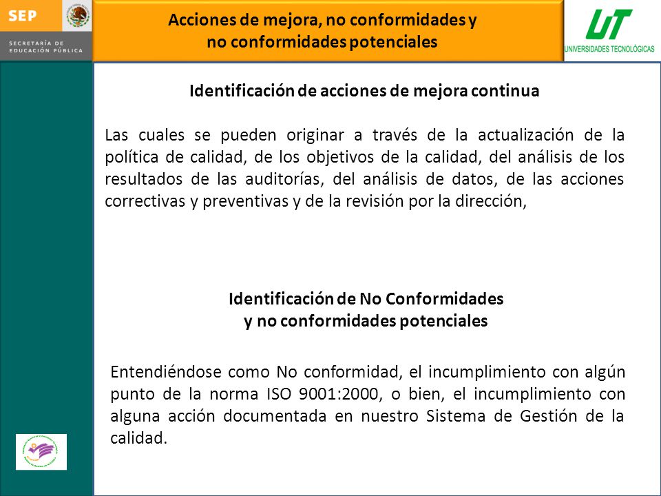 Acciones de mejora, no conformidades y no conformidades potenciales