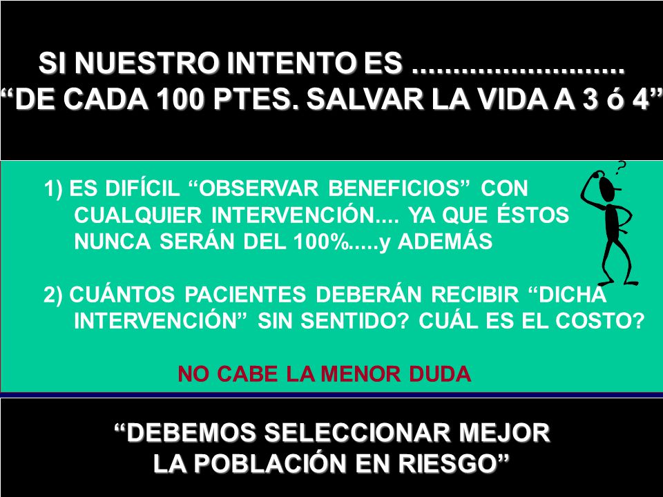 DE CADA 100 PTES. SALVAR LA VIDA A 3 ó 4 SI NUESTRO INTENTO ES......