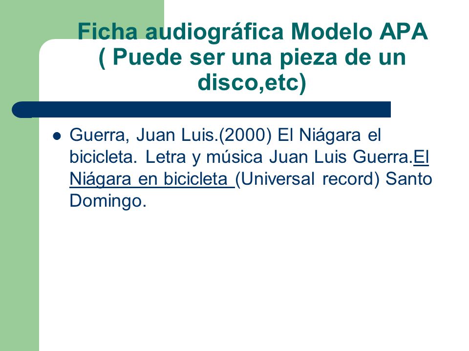 Ficha audiográfica Modelo APA ( Puede ser una pieza de un disco,etc)