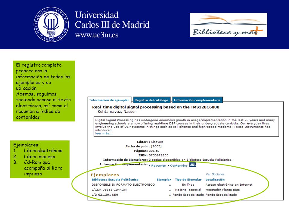 El registro completo proporciona la información de todos los ejemplares y su ubicación.