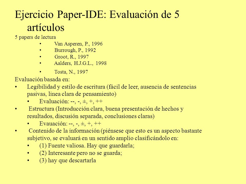 Ejercicio Paper-IDE: Evaluación de 5 artículos