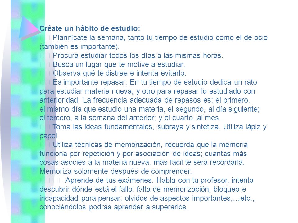 Créate un hábito de estudio: