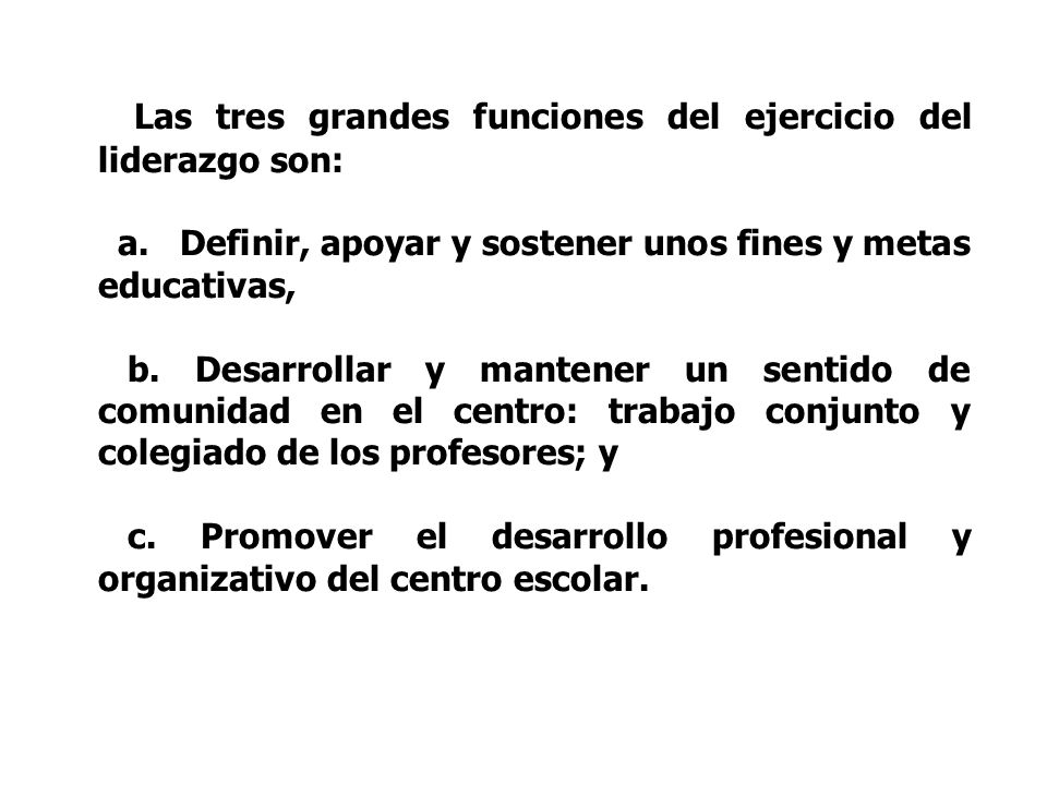 Las tres grandes funciones del ejercicio del liderazgo son: