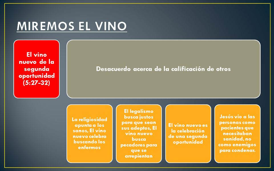 MIREMOS EL VINO El vino nuevo de la segunda oportunidad (5:27-32)