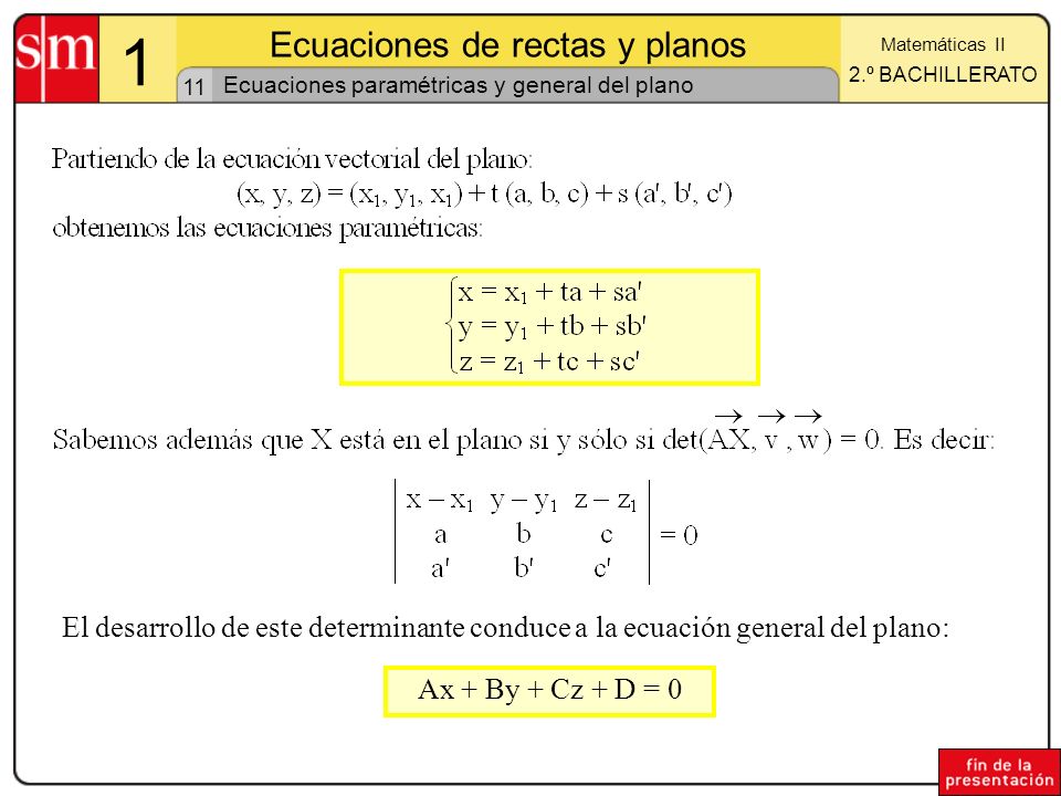 Ecuaciones paramétricas y general del plano