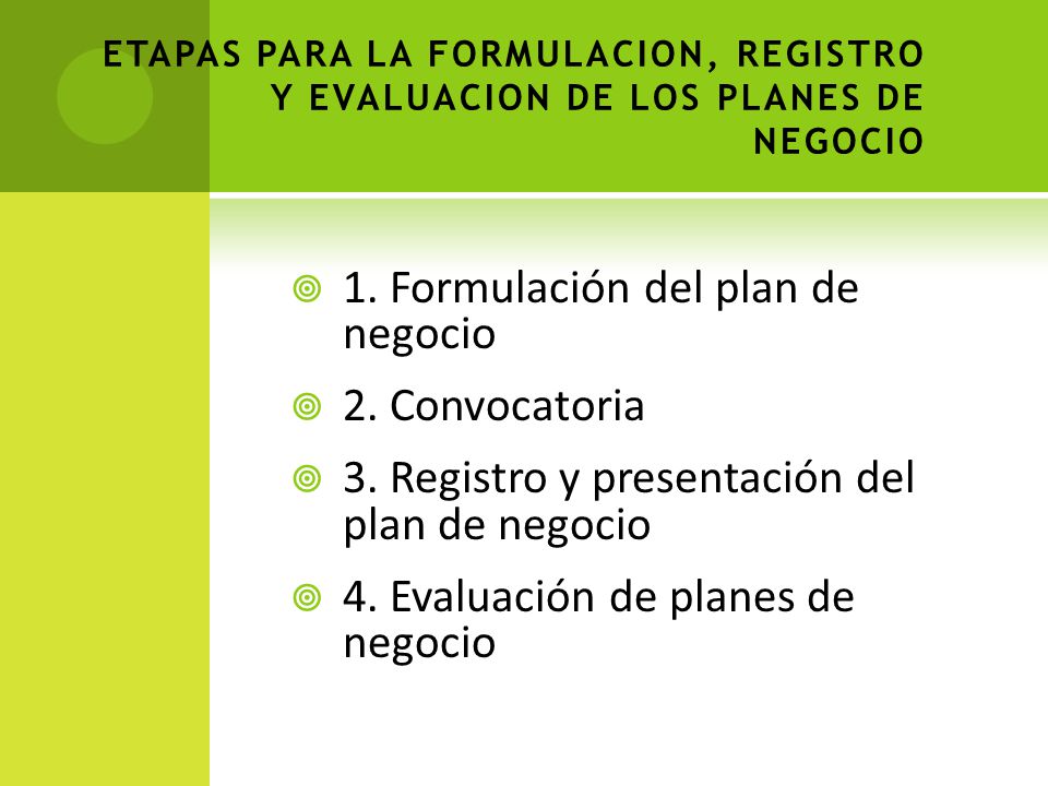 1. Formulación del plan de negocio 2. Convocatoria