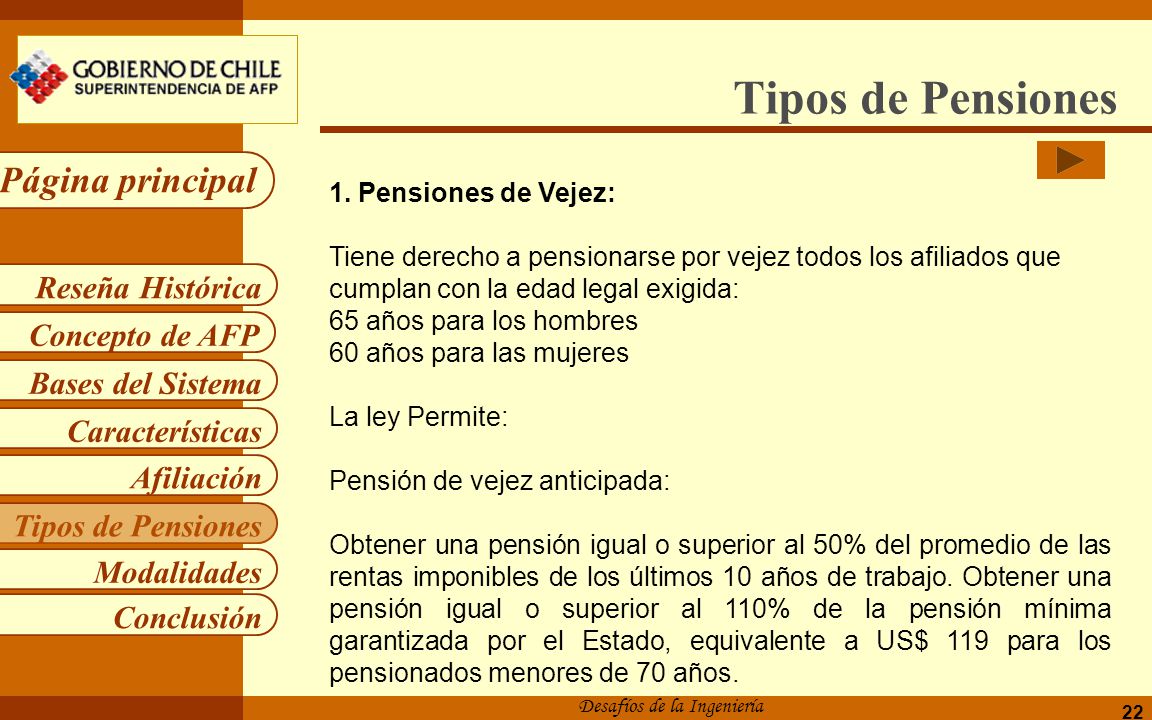 Tipos de Pensiones 1. Pensiones de Vejez: