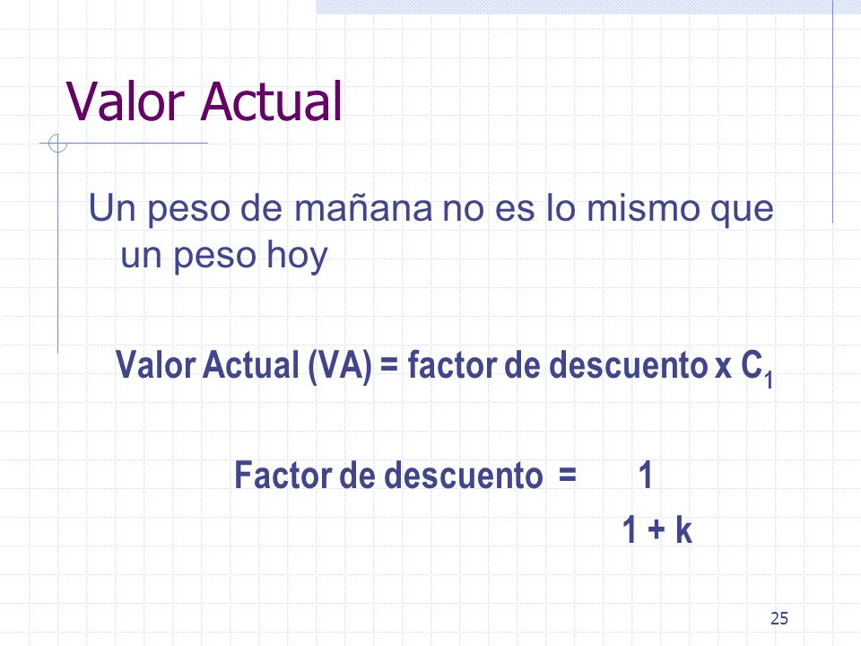 Valor Actual (VA) = factor de descuento x C1