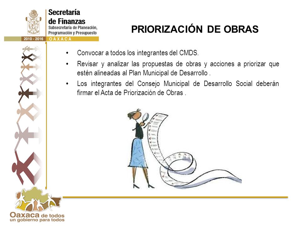 PRIORIZACIÓN DE OBRAS Convocar a todos los integrantes del CMDS.