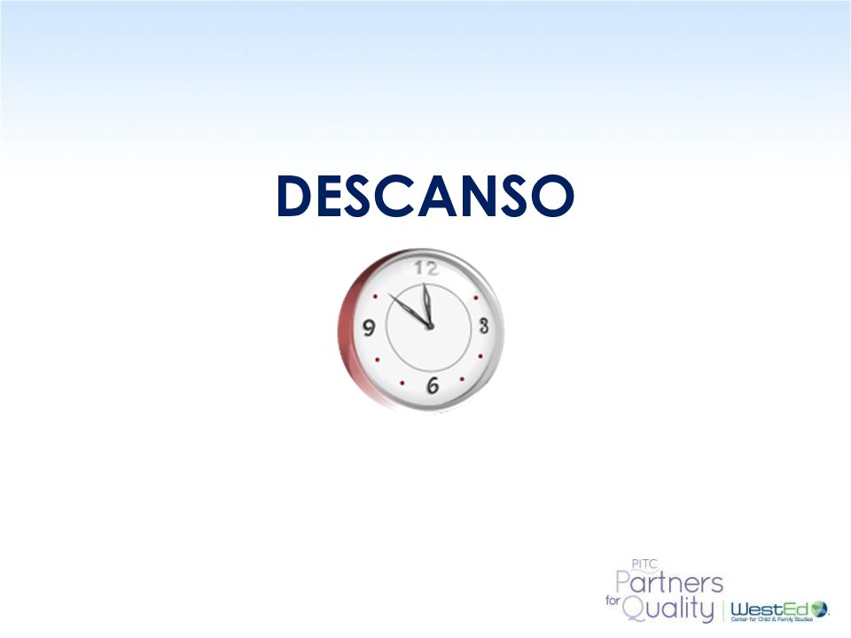 DESCANSO 15 Minute Break – ask participants to please return in 15 minutes.