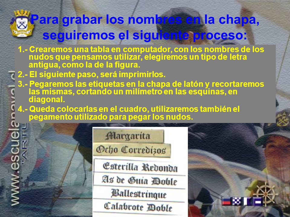 Para grabar los nombres en la chapa, seguiremos el siguiente proceso: